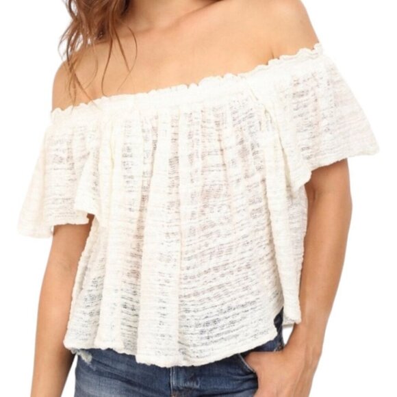 Free People Womens M Ivory Thrill & Frills Off The Shoulder Lace‎ Blouse - Picture 1 of 9